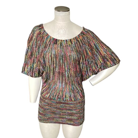 Forever 21 Batwing Multicolor Knit Top Sz M #228i - Picture 3 of 8